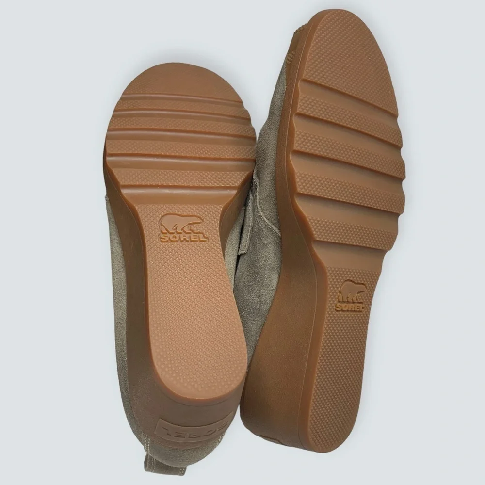 Sorel Wedges in Taupe Suede with Gum Soles